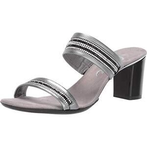 Women Pewter Rhinestone Slide Sandals Block Heel Evening Dress Shoes Onex Size 5